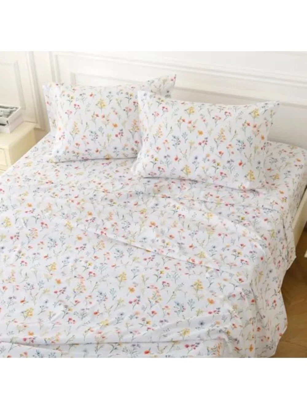 Floral Queen Sheet Set - 4 Piece Vintage Botanical Bedding, Soft Microfiber